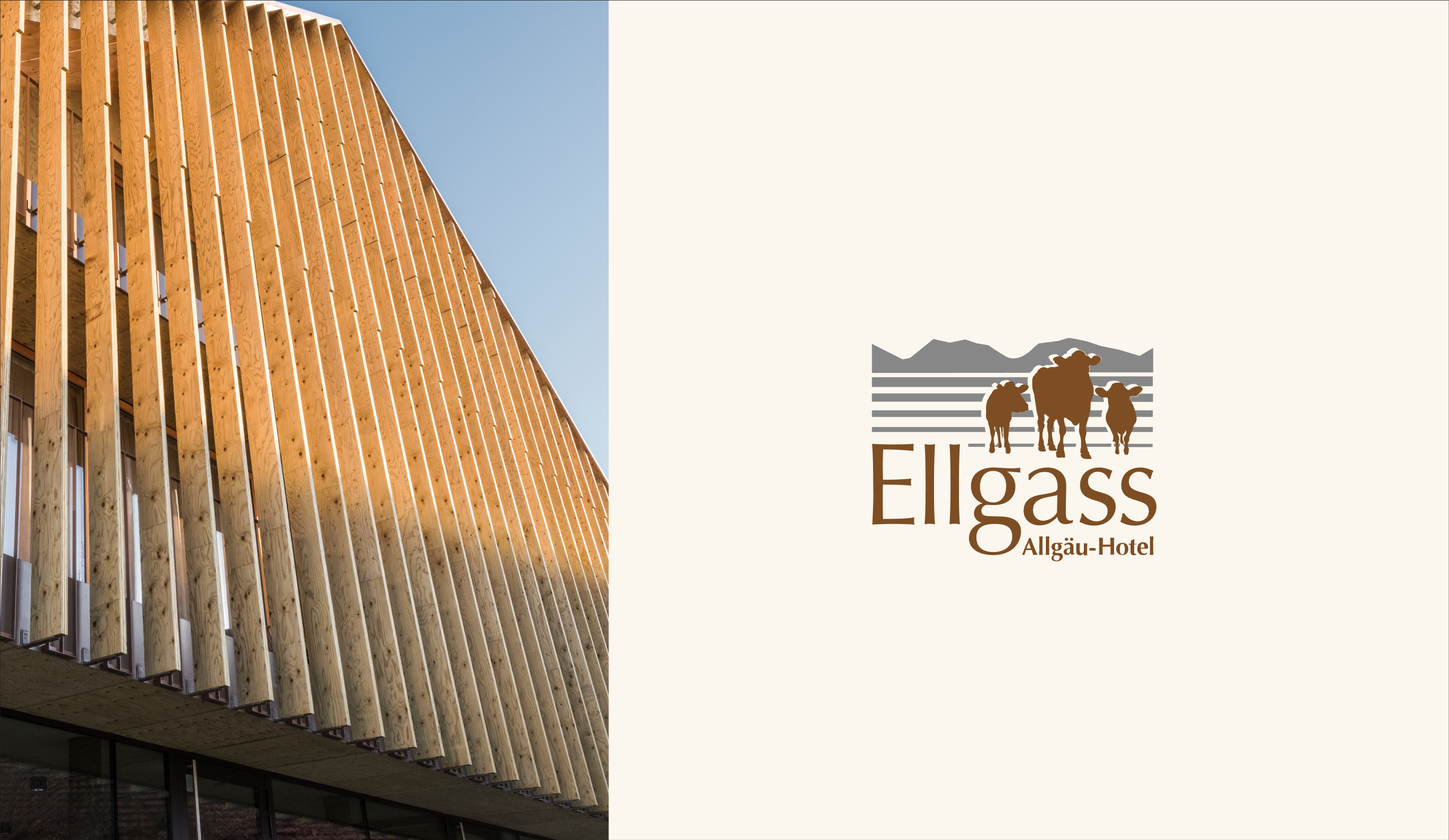 Das Logo und ein Foto der Fassade des Ellgas Allgäu-Hotels